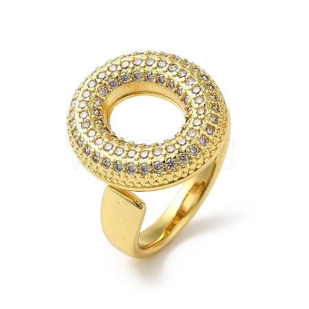 Letter Brass Micro Pave Clear Cubic Zirconia Open Cuff Ring for Women RJEW-N046-03O-G-1