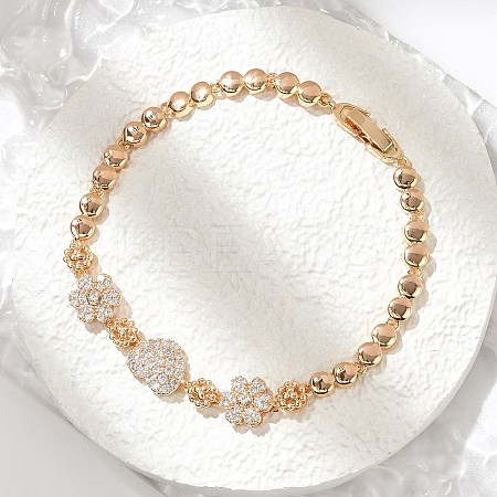 Brass Micro Pave Cubic Zirconia Link Chain Bracelets KK-R217-40G-1