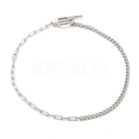 Rhodium Plated 925 Sterling Silver Curb Chain & Paperclip Chain Anklets AJEW-F162-002P-1
