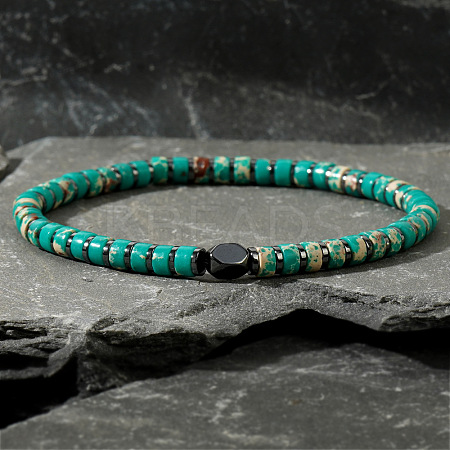 Dyed Natural Imperial Jasper & Synthetic Non-magnetic Hematite Beads Stretch Bracelets for Men EG0676-3-1