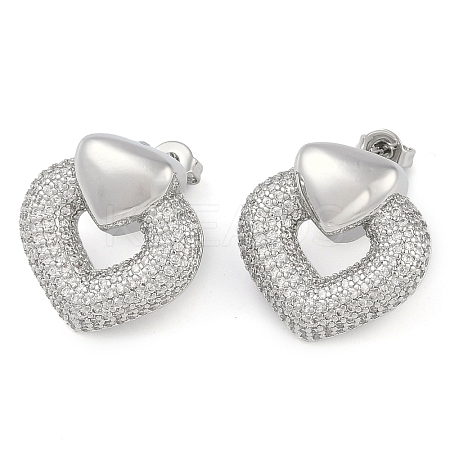 Heart Clear Cubic Zirconia Stud Earrings EJEW-Q387-03P-1