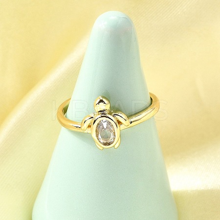 Ocean Theme Brass Micro Pave Cubic Zirconia Cuff Rings for Women RJEW-F184-17B-G-1