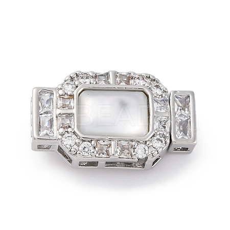 Rectangle Brass Micro Pave Clear Cubic Zirconia Box Clasps KK-G505-36P-02-1
