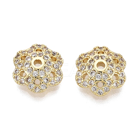 Brass Micro Pave Clear Cubic Zirconia Bead Caps KK-Q071-16G-02-1