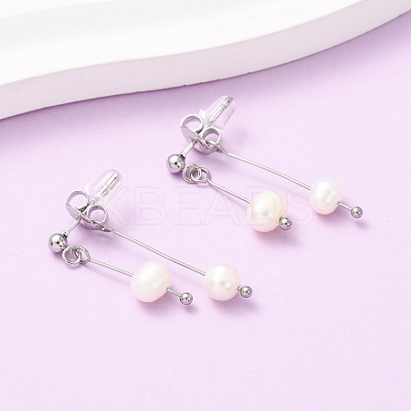 304 Stainless Steel Round Tassel Stud Earrings EJEW-K268-89P-1