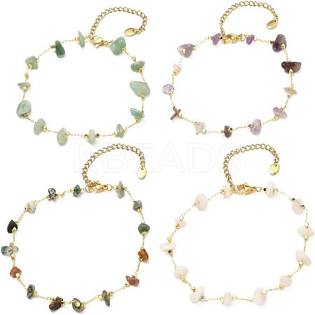10Pcs Natural Mixed Gemstone Chip Beaded Anklets Set AJEW-PH0004-76-1