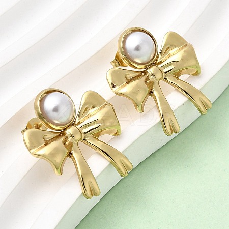 201 Stainless Steel ABS Plastic Pearl Stud Earrings EJEW-Z151-13G-06-1