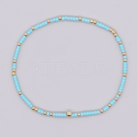 Bohemian Style Rainbow Glass & Brass Beaded Handmade Fashion Women's Bracelet QD2599-13-1