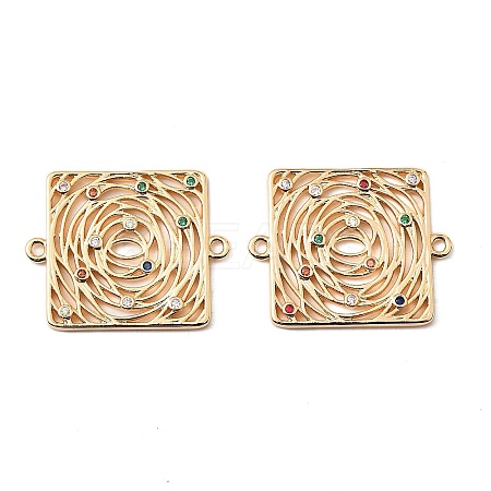 Brass Micro Pave Colorful Cubic Zirconia Hollow Connector Charms KK-K351-58C-G-1