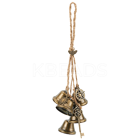 Iron Bell & Alloy Moth/Key/Sun/Moon Charm Hanging Ornaments HJEW-JM03508-1