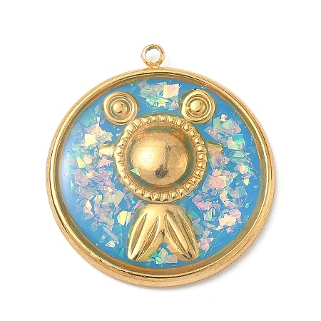 304 Stainless Steel Epoxy Resin with Natural Shell and Sequins Inside Pendants STAS-L026-17G-F03-1