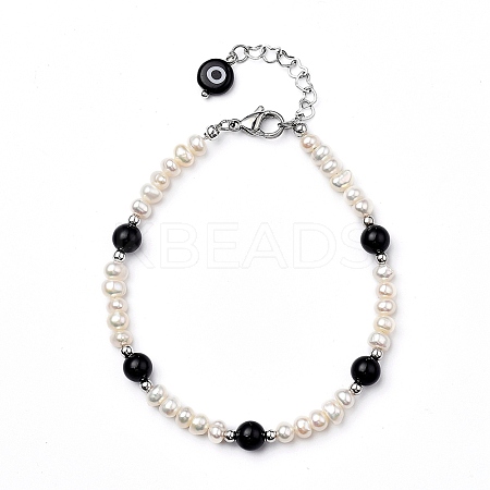 Natural Black Agate Beaded Bracelets BJEW-JB05313-05-1