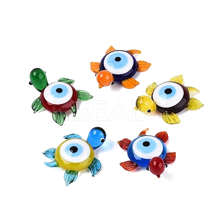 Handmade Lampwork Turtle with Evil Eye Figurine Display Decorations LAMP-N034-25-1