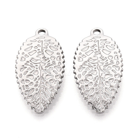 304 Stainless Steel Leaf Pendants STAS-T069-40P-1