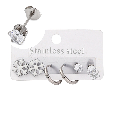 3 Pairs 3 Styles Christmas 304 Stainless Steel Hoop & Studs Earrings Set for Women EJEW-K279-12E-P-1