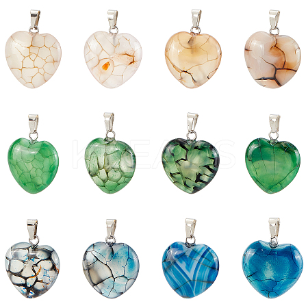 12Pcs 3 Colors Natural Dragon Veins Agate Pendants G-DC0001-03-1