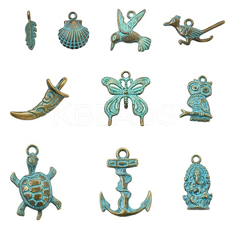 50Pcs 10 Styles Tibetan Style Alloy Pendants FIND-CJ0004-28-1