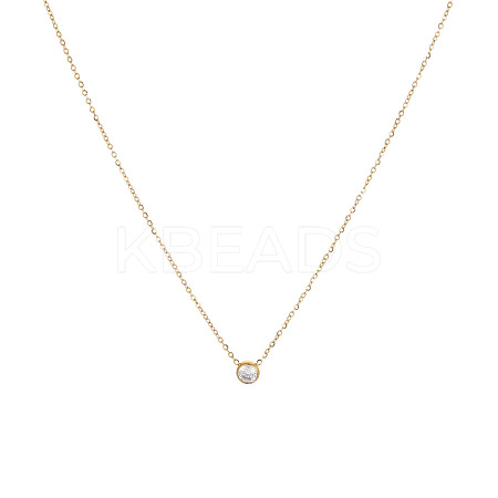 Simple Stainless Steel Pave Clear Cubic Zirconia Flat Round Pendant Necklaces for Women Daily Wear DS3684-2-1