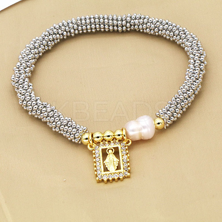 304 Stainless Steel Round Beads Stretch Bracelets FS-WG5A960-04-1