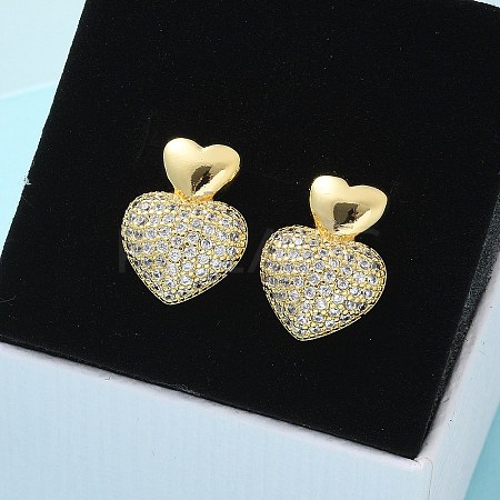 Brass Micro Pave Clear Cubic Zirconia Stud Earrings for Women EJEW-U034-01G-01-1