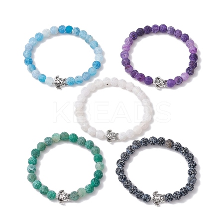 Dyed Natural Weathered Agate Round Beads Stretch Bracelets BJEW-JB11080-1