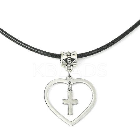 304 Stainless Steel Tiny Cross & 201 Stainless Steel Heart Pendant Necklaces NJEW-JN04556-1