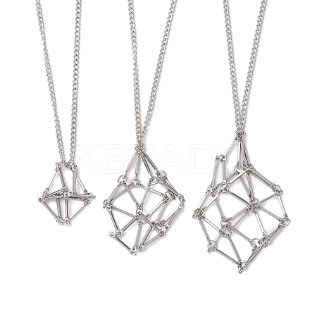 Non-Tarnish 3Pcs 3 Sizes Stainless Steel Macrame Pouch Empty Stone Holder for Necklace Makings NJEW-JN04821-1