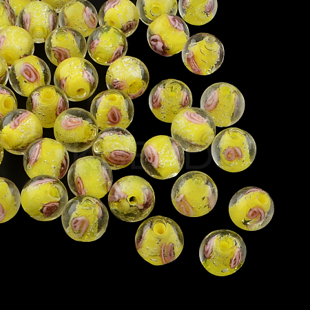 Handmade Luminous Inner Flower Lampwork Beads LAMP-R129-12mm-02-1