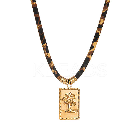 304 Stainless Steel Pendant Polyester Leopard Print Cord Necklaces for Women FS-WG8EA49-07-1