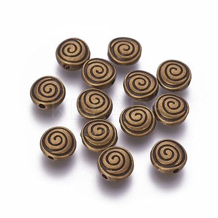 Tibetan Style Alloy Flat Round Carved Vortex Beads TIBEB-5437-AB-FF-1