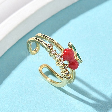 Brass Micro Pave Clear Cubic Zirconia Enamel Adjustable Cuff Rings for Women RJEW-G350-01F-G-1