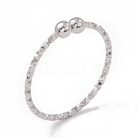 Non-Tarnish 304 Stainless Steel Round Ball Open Cuff Ring for Women RJEW-G275-01P-1