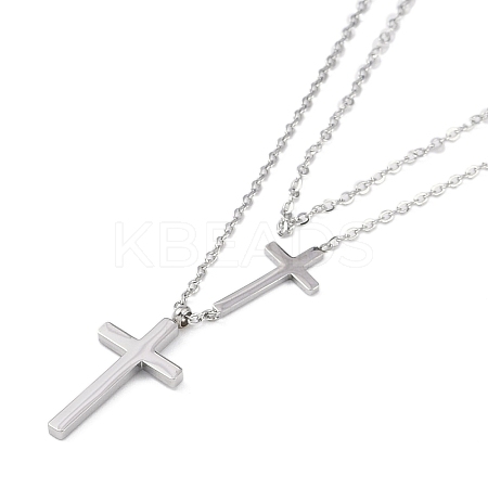 Non-Tarnish 304 Stainless Steel Cable Chain Religion Cross Pendant Necklaces for Women NJEW-K276-05B-P-1