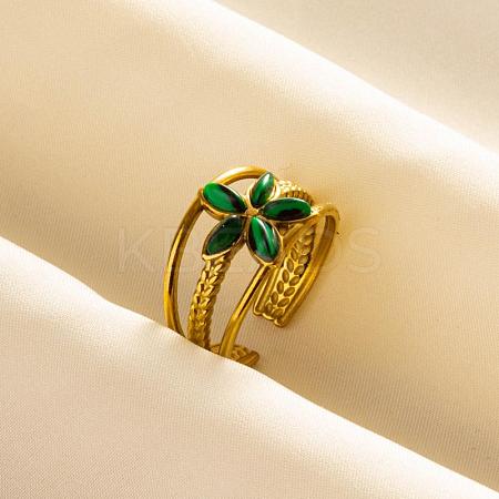 304 Stainless Steel Flower Cuff Rings WH9227-6-1