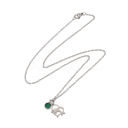 Valentine's Day 304 Stainless Steel & Green Glass Dolphin Heart Pendant Cable Chain Necklaces for Women NJEW-FS00014-03-1
