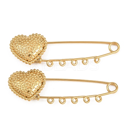 Hammered Heart 304 Stainless Steel Safety Pins Brooch Findings SA-CBA098D-15D-G05-1