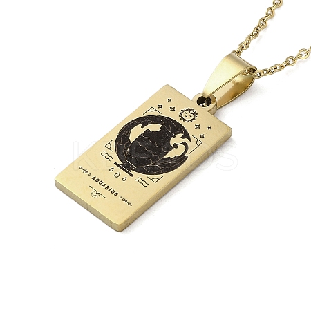 304 Stainless Steel Black Enamel Rectangle with Constellation Pendant Necklaces LS-NJEW-I128-01A-1