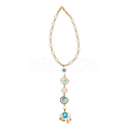 Resin & Shell Evil Eye Pendant Decoration HJEW-DR00026-1