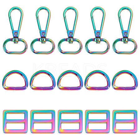 Gorgecraft 15Pcs 3 Style Rainbow Color Zinc Alloy Swivel Clasps FIND-GF0003-41-1