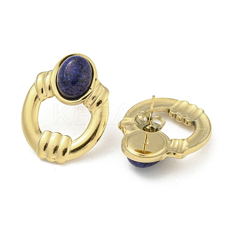 Ion Plating(IP) Real 18K Gold Plated 304 Stainless Steel Oval Stud Earrings EJEW-Z042-03B-1