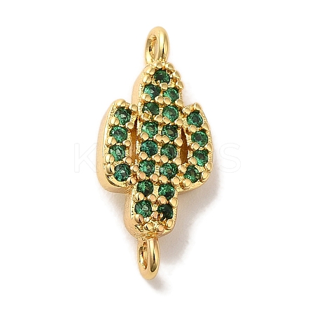 Rack Plating Brass Micro Pave Green Cubic Zirconia Cactus Connector Links KK-U027-01G-1