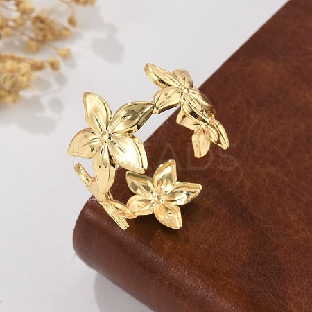 Flower Brass Cuff Rings for Women RJEW-B119-14G-02-1