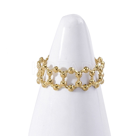 Hexagon 304 Stainless Steel Open Cuff Ring for Women RJEW-Z083-03G-02-1