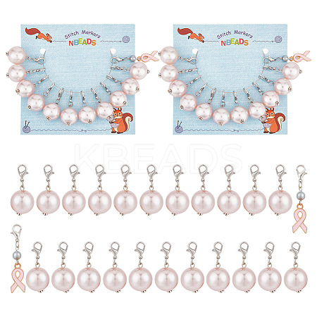 Awareness Ribbon & Round Pendant Stitch Markers HJEW-AB00333-1