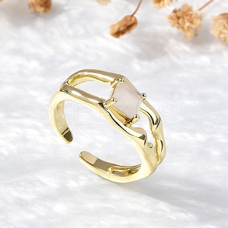 Square Brass Cat Eye Cuff Rings RJEW-G344-01G-01-1