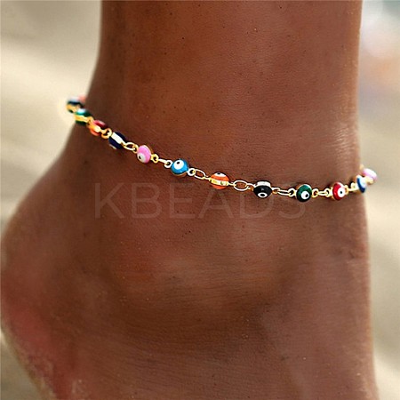 Christmas Brass Evil Eye Enamel Link Chain Anklets for Women WGC2D50-02-1