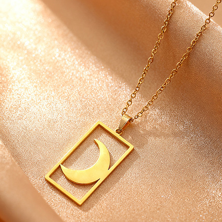 201 Stainless Steel Hollow Rectangle Pendant Necklaces FS-WGDFCCD-02-1