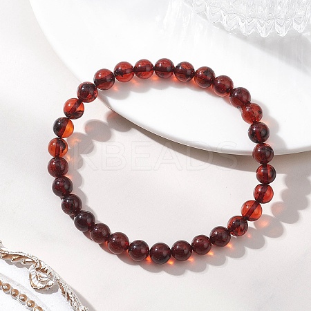 Natural Amber Round Beads Stretch Bracelets for Women Men BJEW-JB13378-1