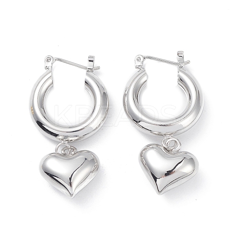 Brass Heart Dangle Hoop Earrings for Women EJEW-G347-01P-1