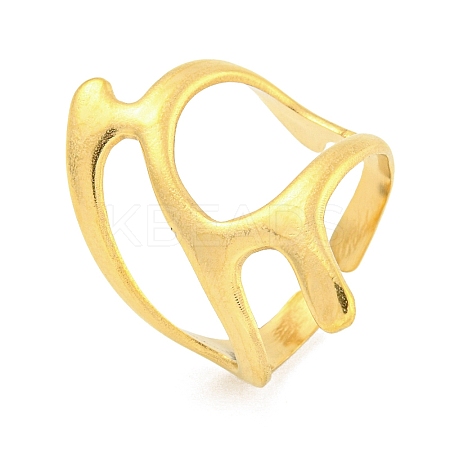 304 Stainless Steel Hollow Irregular Open Cuff Ring for Women RJEW-S406-01G-05-1